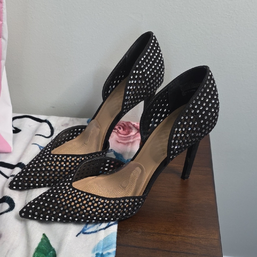 INC International Concepts Black Rhinestone Pointed Toe Heels